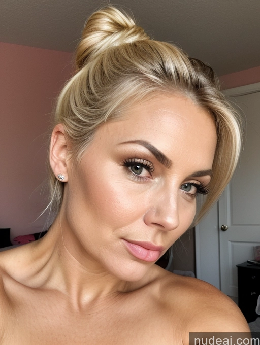 related ai porn images free for Beautiful British Nude Bedroom Blonde Close-up View Detailed Perfect Boobs Hair Bun Pouting Lips 40s Milf