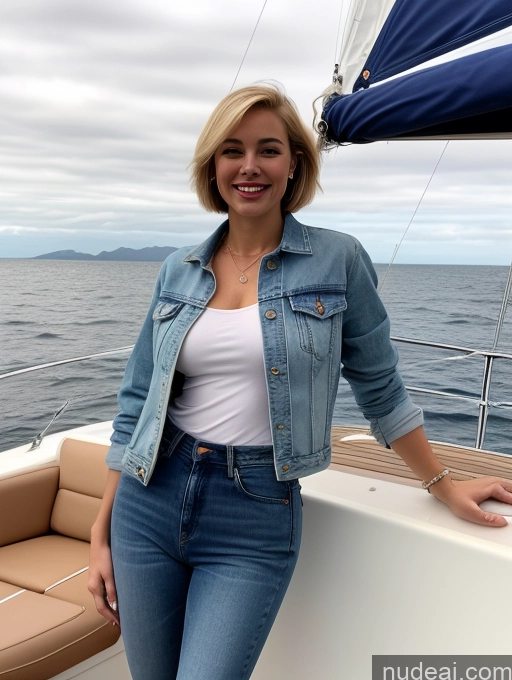 related ai porn images free for Woman 18 Lipstick Perfect Boobs Perfect Body Pubic Hair Happy Blonde Short Hair British Yacht Front View T-pose Jeans Jacket