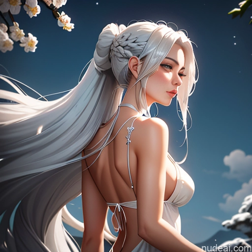 Perfect Boobs Big Ass Long Hair White Hair Slicked 30s Seductive Onsen Front View Back View Blowjob Nightgown Transparent