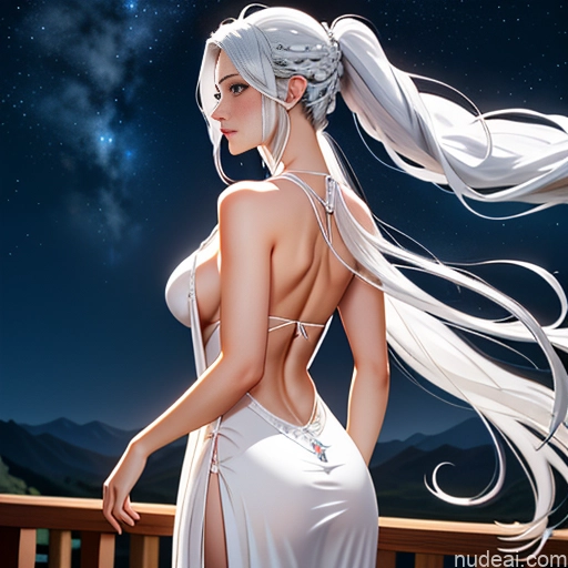 Perfect Boobs Big Ass Long Hair White Hair Slicked 30s Seductive Onsen Front View Back View Blowjob Nightgown Transparent Milf