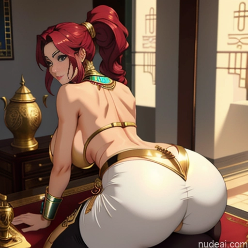 Perfect Boobs Big Hips Egyptian Harem Pants Gold Jewelry Detailed 30s Ponytail Bending Over One Cyborg