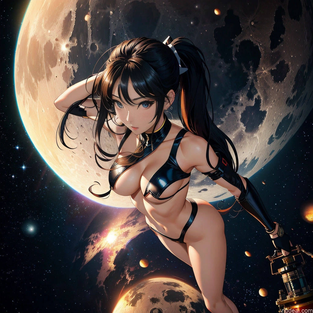 Asian Perfect Boobs Beautiful Small Ass Oiled Body 20s Pigtails Space Suit Moon