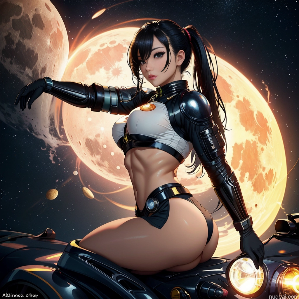 Asian Perfect Boobs Beautiful Small Ass Oiled Body 20s Pigtails Space Suit Moon