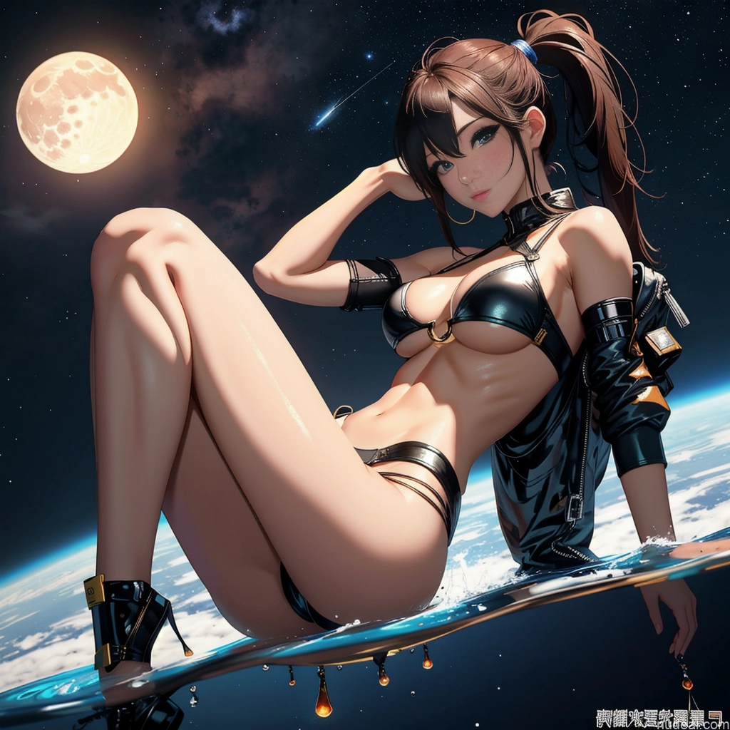 Asian Perfect Boobs Beautiful Small Ass Oiled Body 20s Pigtails Space Suit Moon