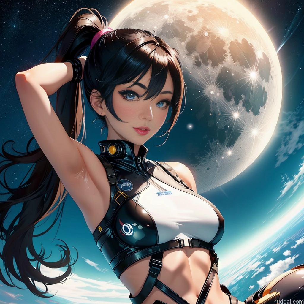 Asian Perfect Boobs Beautiful Small Ass Oiled Body 20s Pigtails Space Suit Moon