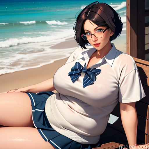 18 Short Hair Bows Shirt Sweater Sailor High Socks Long Skirt Bedroom Glasses Chubby