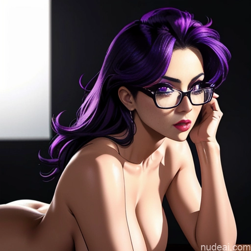 Black Perfect Boobs 30s Serious Purple Hair Club Front View Side View