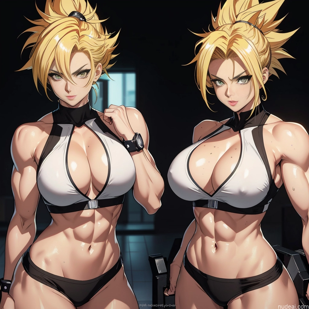 Super Saiyan Busty Muscular Front View