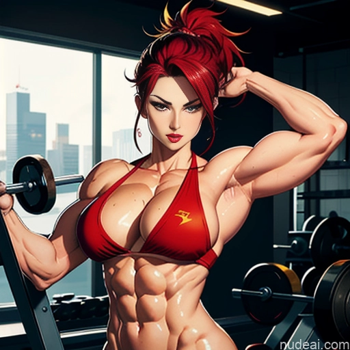 Woman Busty Front View Super Saiyan 4 Muscular