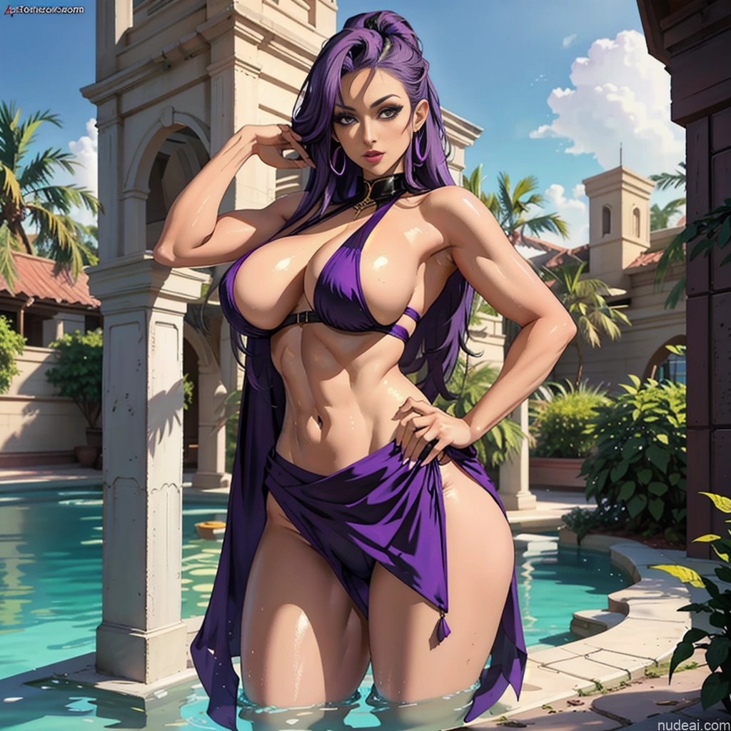 20s Topless Purple Hair Huge Boobs Oiled Body Full Frontal Dark Skin Latina Two Fur Cute Monster Egyptian Has Wings Bathroom Shower