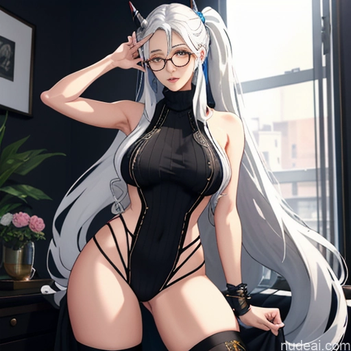 related ai porn images free for Woman One Glasses Long Hair 20s Seductive White Hair Ponytail Bangs White Soft Anime Crisp Anime Bedroom Virgin Killer Sweater V4 Thigh Socks Skinny