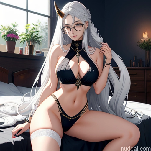 related ai porn images free for Woman One Glasses Long Hair 20s Seductive White Hair Bangs White Soft Anime Crisp Anime Bedroom Skinny Straddling Messy Dance Dress: Belly Dance