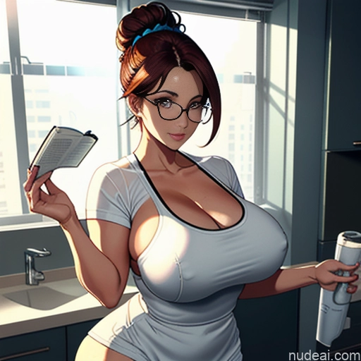 ai nude image of pics of Milf One Huge Boobs Perfect Boobs Beautiful Thick Big Hips Perfect Body Huge Tits, Hard Nipples Hair Bun Bedroom Apron Dress Nurse Traditional Victorian Cleavage Transparent Dark Lighting Hospital Glasses Brunette Ginger