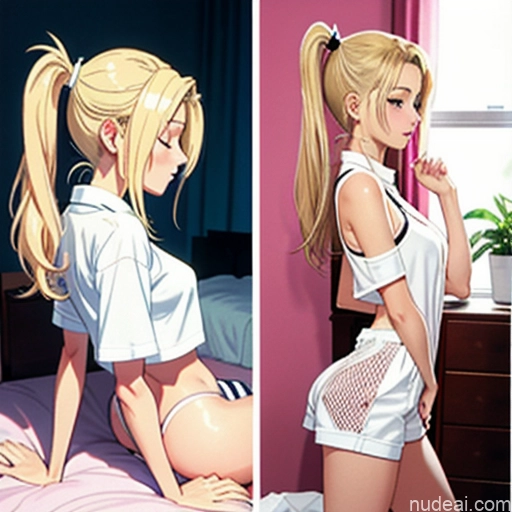 ai nude image of pics of Sorority One Skinny Small Tits Small Ass 18 Blonde Pigtails White Soft Anime Bedroom Side View Sleeping 90s Jumpsuit Mesh