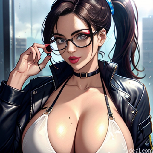 Huge Boobs Glasses Perfect Boobs Bra Construction Worker Ponytail Woman Lingerie Model Sexy Face Ahegao Partially Nude