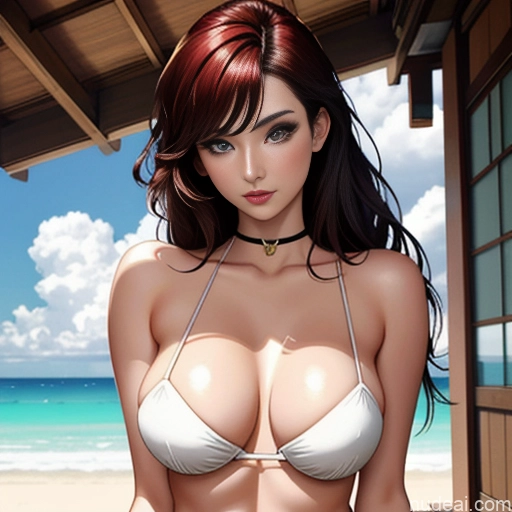 Woman One Beautiful Skinny Thick 18 Sexy Face Fairer Skin Japanese Front View Short Topless 80s Warm Anime