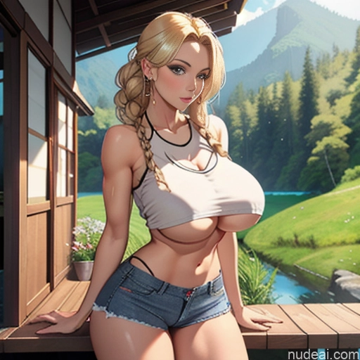 Woman One Huge Boobs Perfect Boobs Beautiful Perfect Body Huge Tits, Hard Nipples 20s Seductive Blonde Braided Skin Detail (beta) Soft + Warm Lake Meadow Veranda Short Shorts Cleavage Transparent Jeans Undone Jewelry Pokies Casual Crop Shirt Underboob