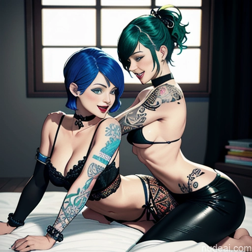 related ai porn images free for Model Two Tattoos Short Hair Small Ass Small Tits 20s Laughing Blue Hair Pigtails Dark Fantasy Straddling Bending Over Boots Choker Fishnet Leather Micro Skirt Gloves Goth Partially Nude Transparent Bedroom Green Hair Ginger