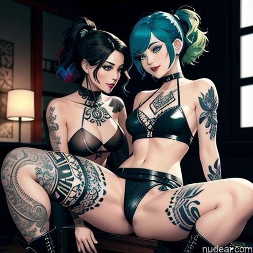 related ai porn images free for Model Two Tattoos Short Hair Small Ass Small Tits 20s Laughing Blue Hair Pigtails Dark Fantasy Straddling Bending Over Boots Choker Fishnet Leather Micro Skirt Gloves Goth Partially Nude Transparent Bedroom Green Hair Ginger