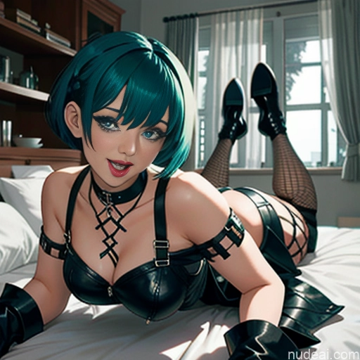 ai nude image of pics of Model Short Hair Small Ass Small Tits 20s Laughing Blue Hair Pigtails Dark Fantasy Straddling Bending Over Boots Choker Fishnet Leather Micro Skirt Gloves Goth Partially Nude Transparent Bedroom Green Hair Ginger Several