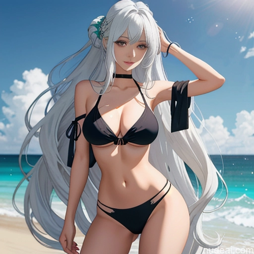 related ai porn images free for Woman One Skinny Long Hair 20s Seductive White Hair Bangs Messy White Soft Anime Beach Yoga True Off-shoulder Bikini Crisp Anime