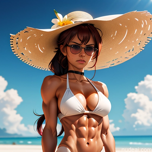 related ai porn images free for Woman Bodybuilder Busty Muscular Abs Tall Long Hair Tanned Skin 20s Serious Angry Ginger Bangs Straight Hime Cut Prison T-pose Spreading Legs Nude Bondage Front View