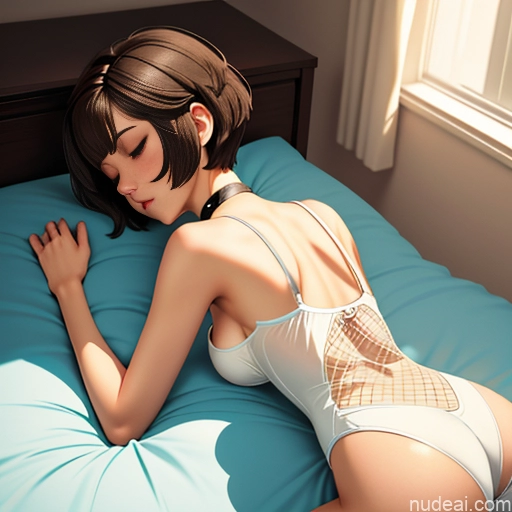 One Sorority Skinny Small Tits Small Ass Short Short Hair Brunette Pixie Messy White Soft Anime Bedroom Choker Sleeping Onesie Fishnet Angel