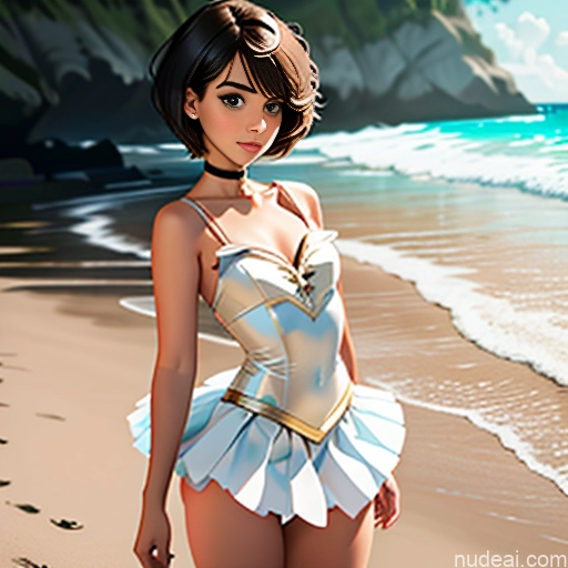 One Sorority Skinny Small Tits Small Ass Short Short Hair Brunette Pixie Messy White Soft Anime Illustration Beach Choker Better Swimwear Beach Tutu Angel