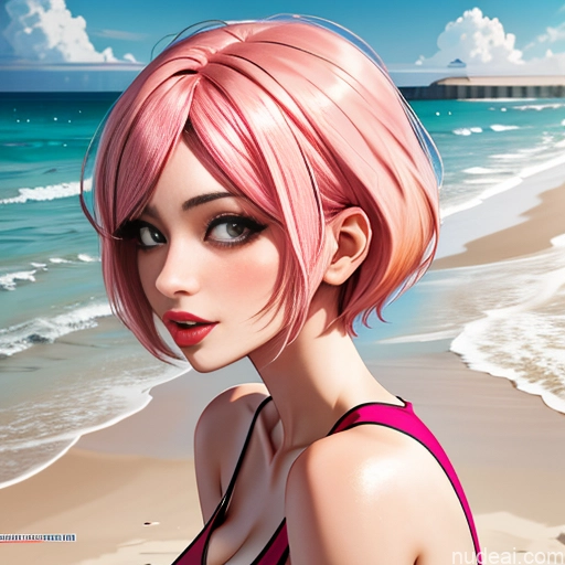 Milf Busty Pink Hair Bobcut Russian One Side View Asian Ahegao 20s Crisp Anime Beach Spreading Legs Clown