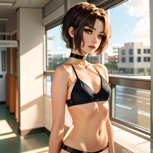 One Sorority Skinny Small Tits Small Ass Short Short Hair School Hallway 18 Brunette Pixie White Soft Anime Pose 不小心摔倒 Fallen_down Choker Hapa Doll Likeness