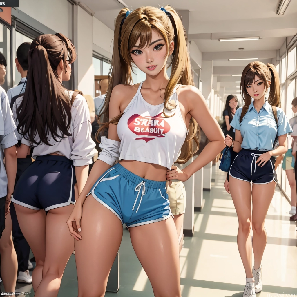 related ai porn images free for Asian Sorority Two 18 Sexy Face Blonde Brunette Pigtails Straight Soft Anime School Hallway Dolphin Shorts Scissors Pose