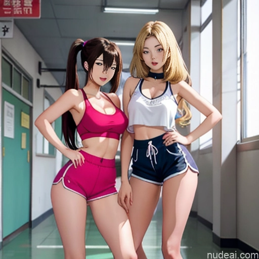 related ai porn images free for Asian Sorority Two 18 Sexy Face Blonde Brunette Pigtails Straight Soft Anime School Hallway Dolphin Shorts Scissors Pose