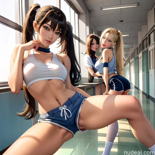 related ai porn images free for Asian Sorority Two 18 Sexy Face Blonde Brunette Pigtails Straight Soft Anime School Hallway Dolphin Shorts Scissors Pose