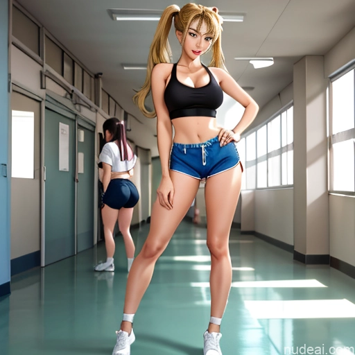 related ai porn images free for Asian Sorority Two 18 Sexy Face Blonde Brunette Pigtails Straight Soft Anime School Hallway Dolphin Shorts Scissors Pose