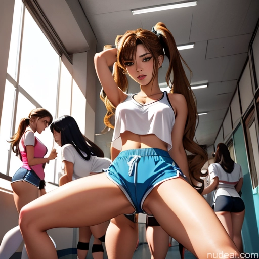 Asian Sorority Two 18 Sexy Face Blonde Brunette Pigtails Straight School Hallway Dolphin Shorts Scissors Pose On Back Cumshot Crisp Anime Skin Detail (beta)