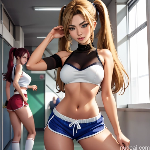 Asian Sorority Two 18 Sexy Face Blonde Brunette Pigtails Straight School Hallway Dolphin Shorts Scissors Pose On Back Cumshot Crisp Anime Skin Detail (beta) Anime