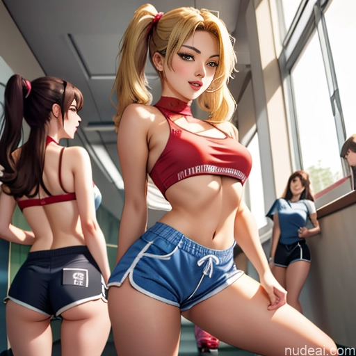 Asian Sorority Two 18 Sexy Face Blonde Brunette Pigtails Straight School Hallway Dolphin Shorts Scissors Pose On Back Cumshot Crisp Anime Skin Detail (beta) Anime