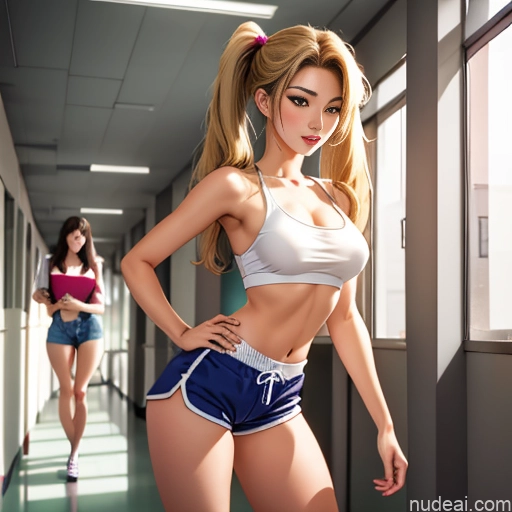 Asian Sorority Two 18 Sexy Face Blonde Brunette Pigtails Straight School Hallway Dolphin Shorts Scissors Pose On Back Cumshot Crisp Anime Skin Detail (beta) Anime