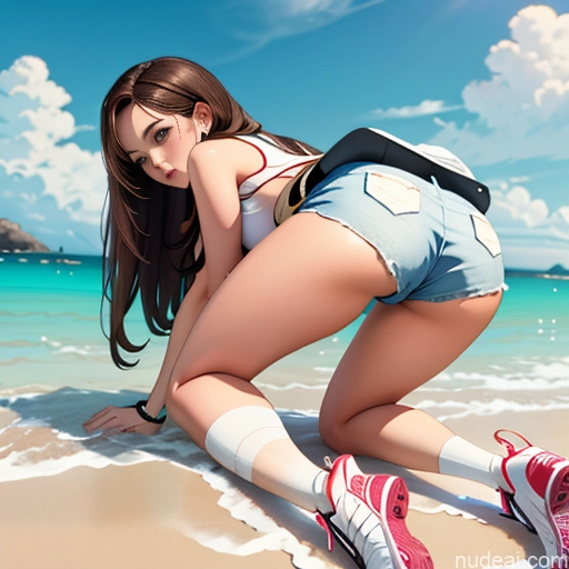 related ai porn images free for One Sorority Brunette White Big Ass High-waist Denim Shorts Soft Anime Illustration Pose 不小心摔倒 Fallen_down