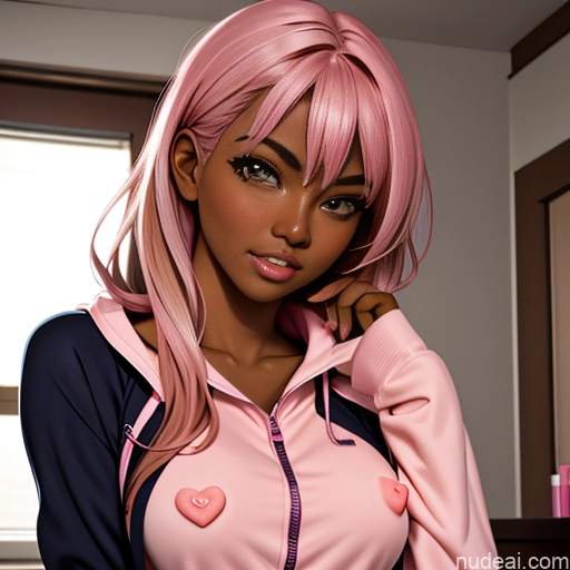 One Sorority 18 Dark Skin Pink Hair Onesie Licking-nipple Handjob