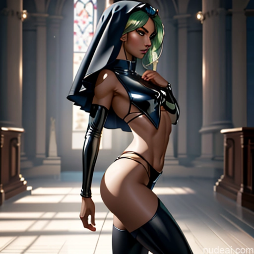 ai nude image of pics of Beautiful Perfect Body Long Legs Dark Skin Oiled Body 18 Green Hair Latina Church Close-up View Cumshot Latex Nun Oufit With Breast Curtains (Houshou Marine Style) Nun Fantasy Armor Fellatio (Side View) Side View