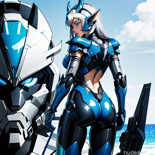 related ai porn images free for SuperMecha: A-Mecha Musume A素体机娘 Deep Blue Eyes Leon Raymond Fes Fantasy Armor Back View Butt Bite Pantsuit