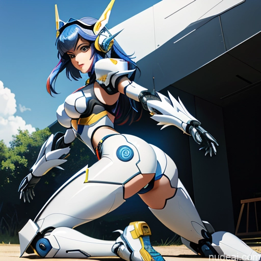 SuperMecha: A-Mecha Musume A素体机娘 Leon Raymond Fantasy Armor Butt Bite Pantsuit Rainbow Haired Girl