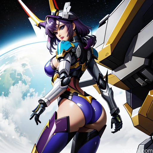 related ai porn images free for SuperMecha: A-Mecha Musume A素体机娘 Leon Raymond Fantasy Armor Butt Bite Pantsuit Rainbow Haired Girl Purple Hair