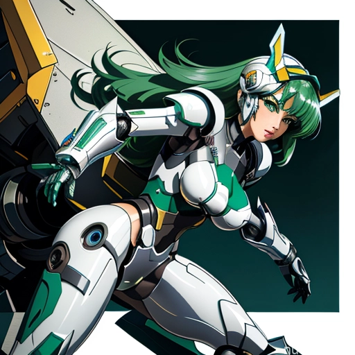 SuperMecha: A-Mecha Musume A素体机娘 Leon Raymond Fantasy Armor Butt Bite Pantsuit Rainbow Haired Girl Green Hair