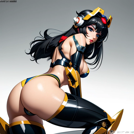 SuperMecha: A-Mecha Musume A素体机娘 Leon Raymond Butt Bite Pantsuit Black Hair