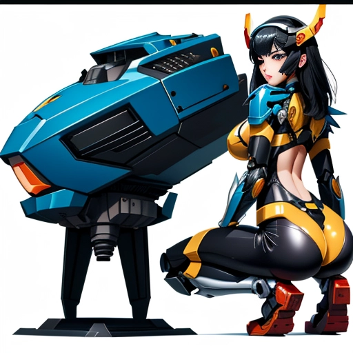 SuperMecha: A-Mecha Musume A素体机娘 Leon Raymond Butt Bite Pantsuit Black Hair