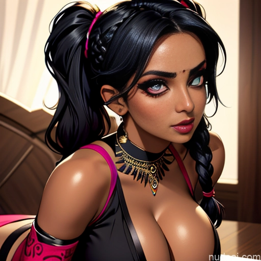 Dark Skin Goth Tribal Huge Boobs Beautiful Pigtails Braided Bending Over Bra Salwar Cleavage