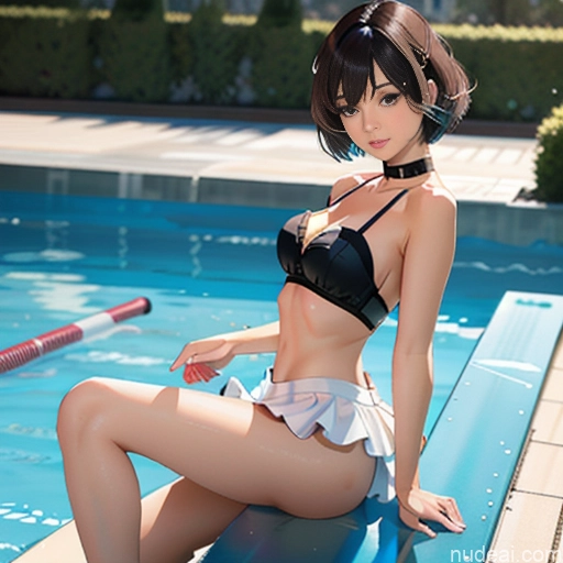 One 18 Skinny Small Tits Small Ass Short Short Hair Brunette Pixie White Choker Better Swimwear Beach Tutu Pose 不小心摔倒 Fallen_down Pool