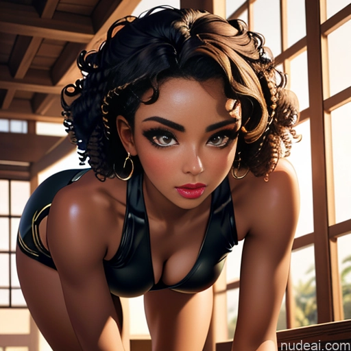 ai nude image of pics of Dark Skin Goth Tribal Oiled Body Huge Boobs Short Hair Curly Hair Pouting Lips Soft Anime Close-up View Bending Over Sailor Spandex Fishnet Cleavage